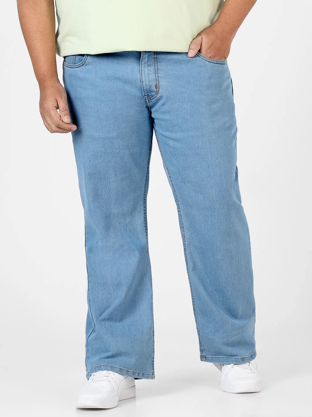 Plus Men's Ice Blue Regular Fit Washed Denim Bootcut Jeans Stretchable - Image 2