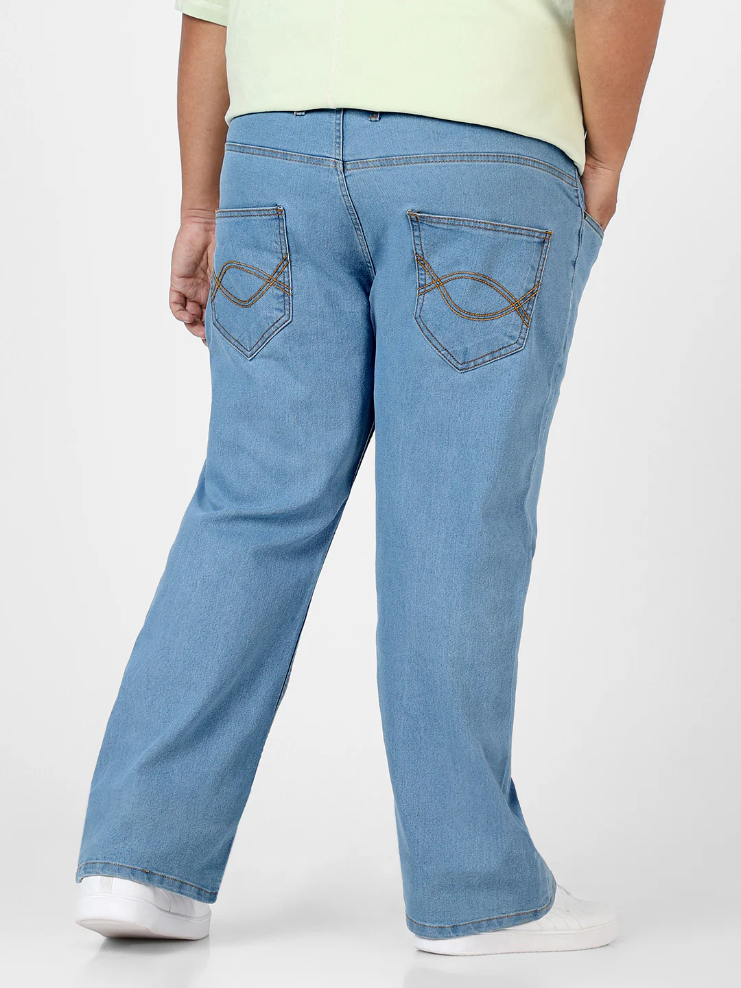 Plus Men's Ice Blue Regular Fit Washed Denim Bootcut Jeans Stretchable - Image 4