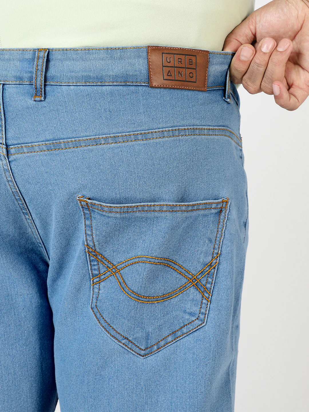 Plus Men's Ice Blue Regular Fit Washed Denim Bootcut Jeans Stretchable - Image 6