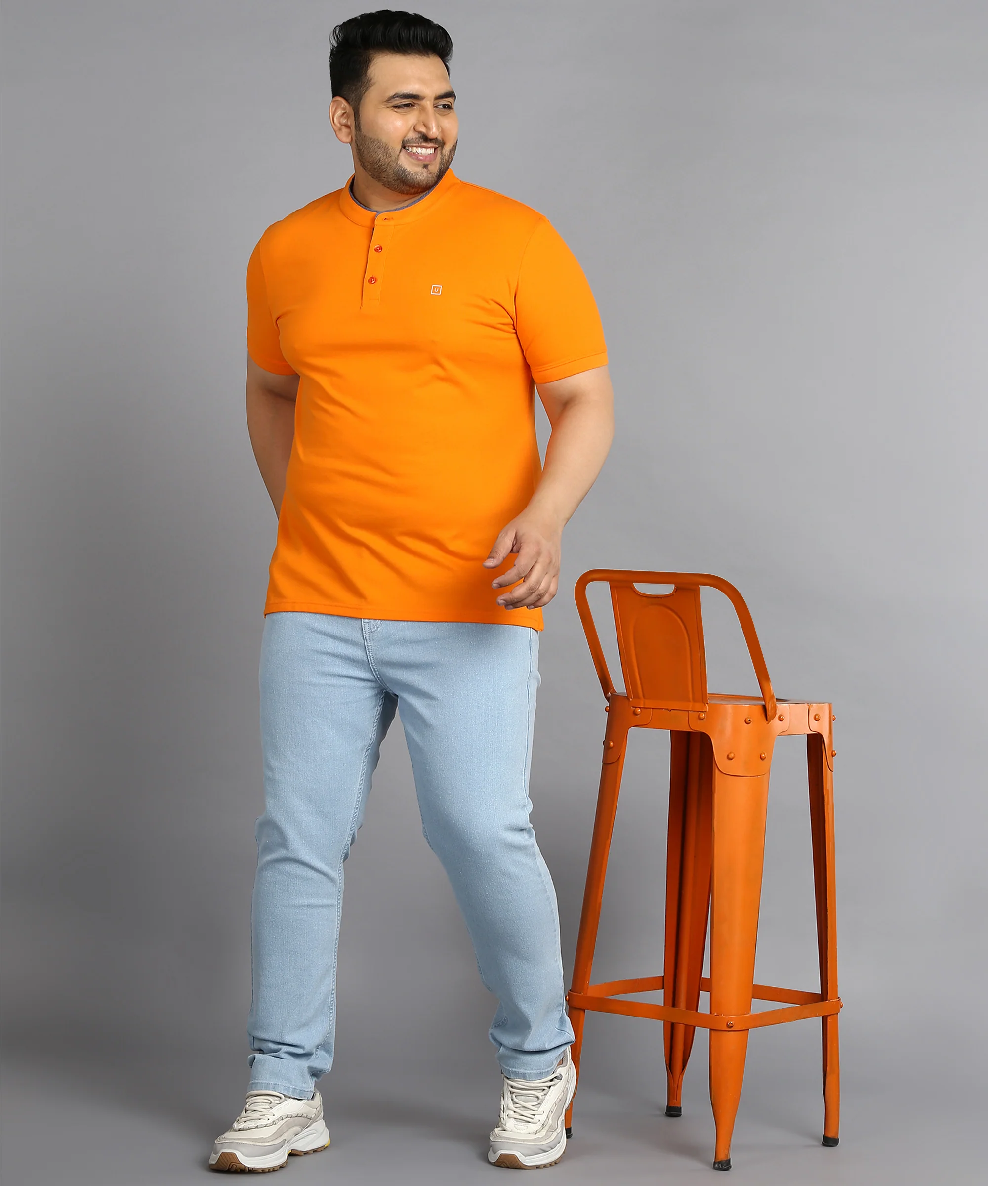 Plus Men's Ice Blue Regular Fit Washed Jeans Stretchable - Image 4