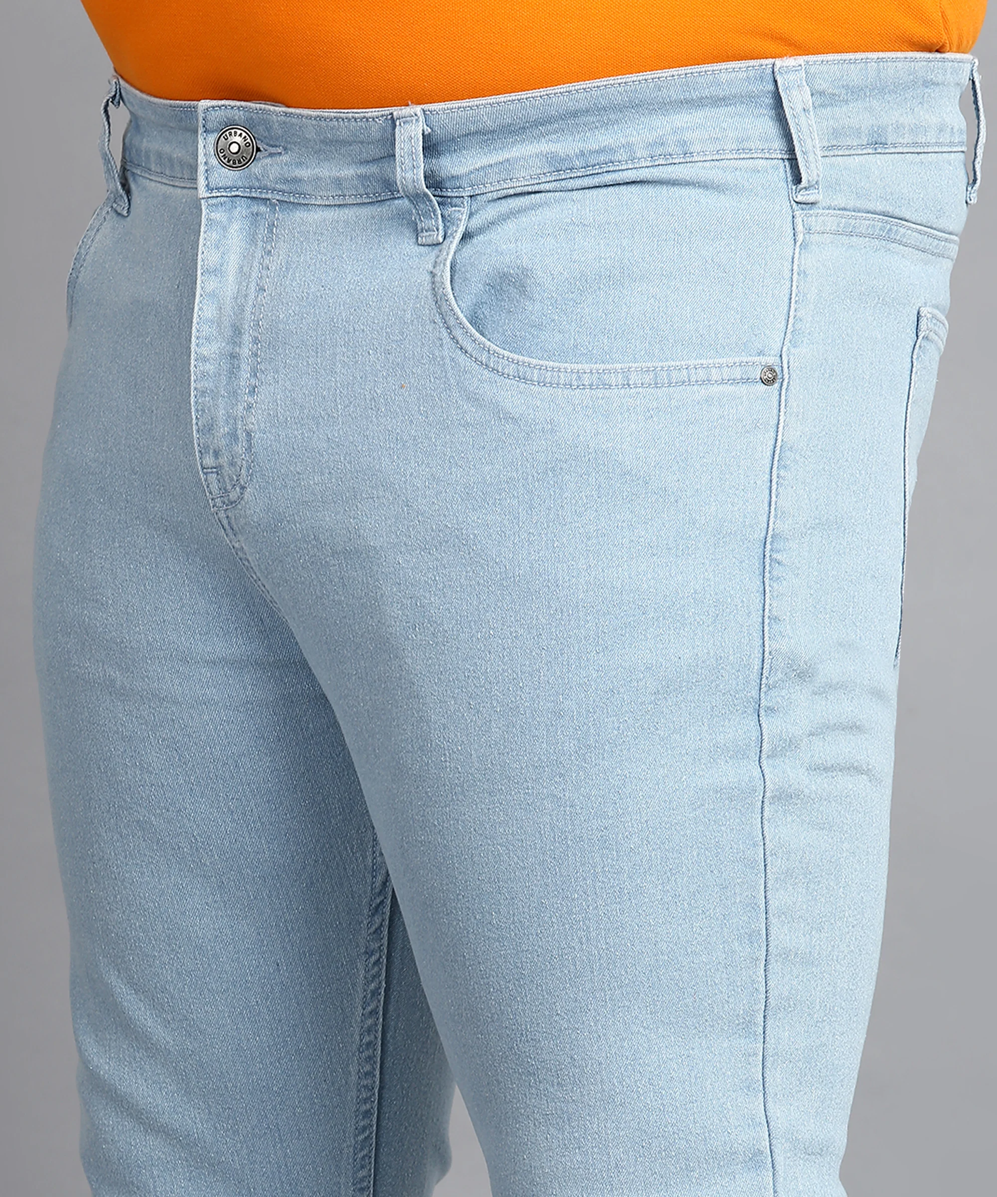 Plus Men's Ice Blue Regular Fit Washed Jeans Stretchable - Image 5