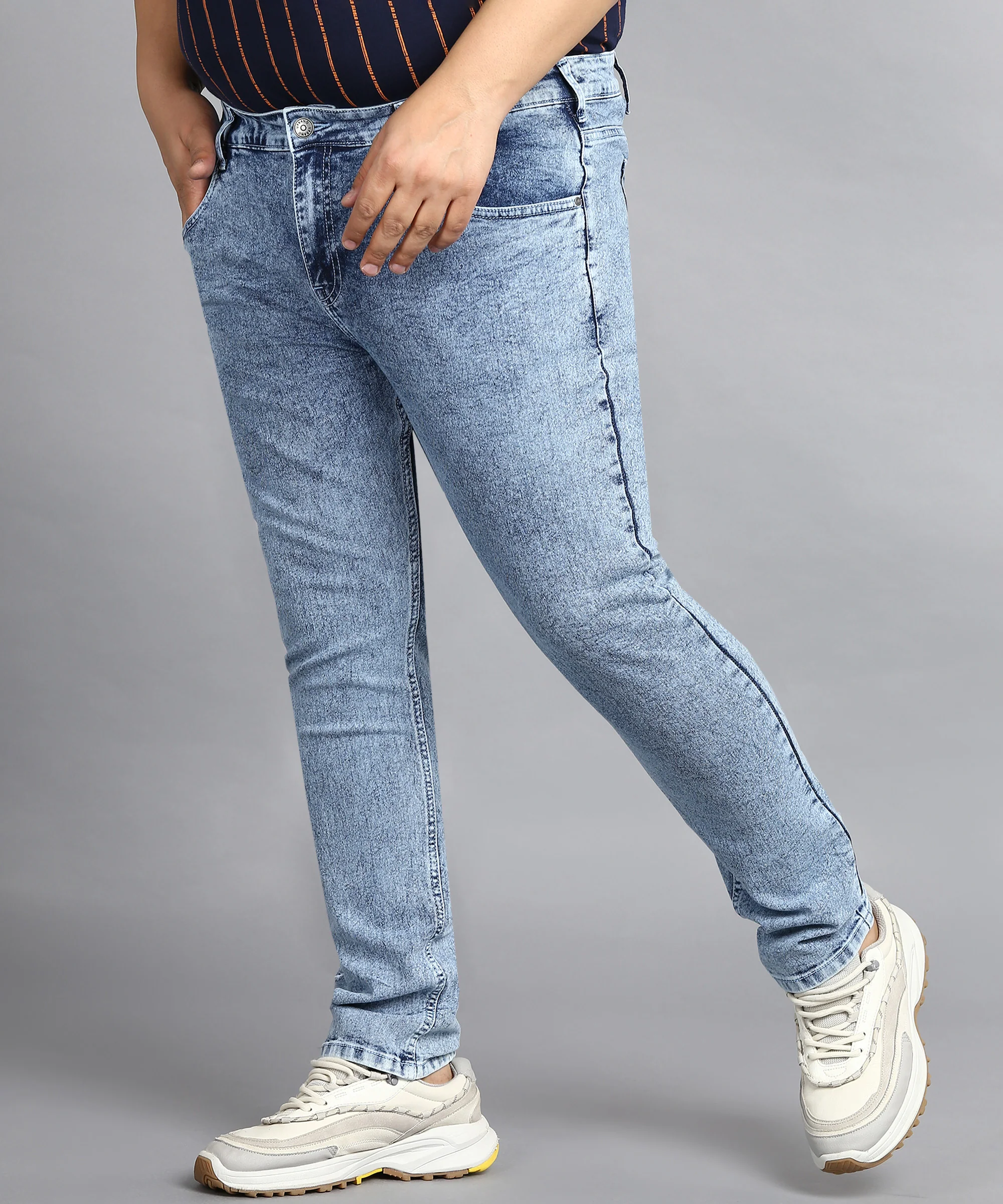 Plus Men's Ice Blue Regular Fit Washed Jeans Stretchable - Image 2