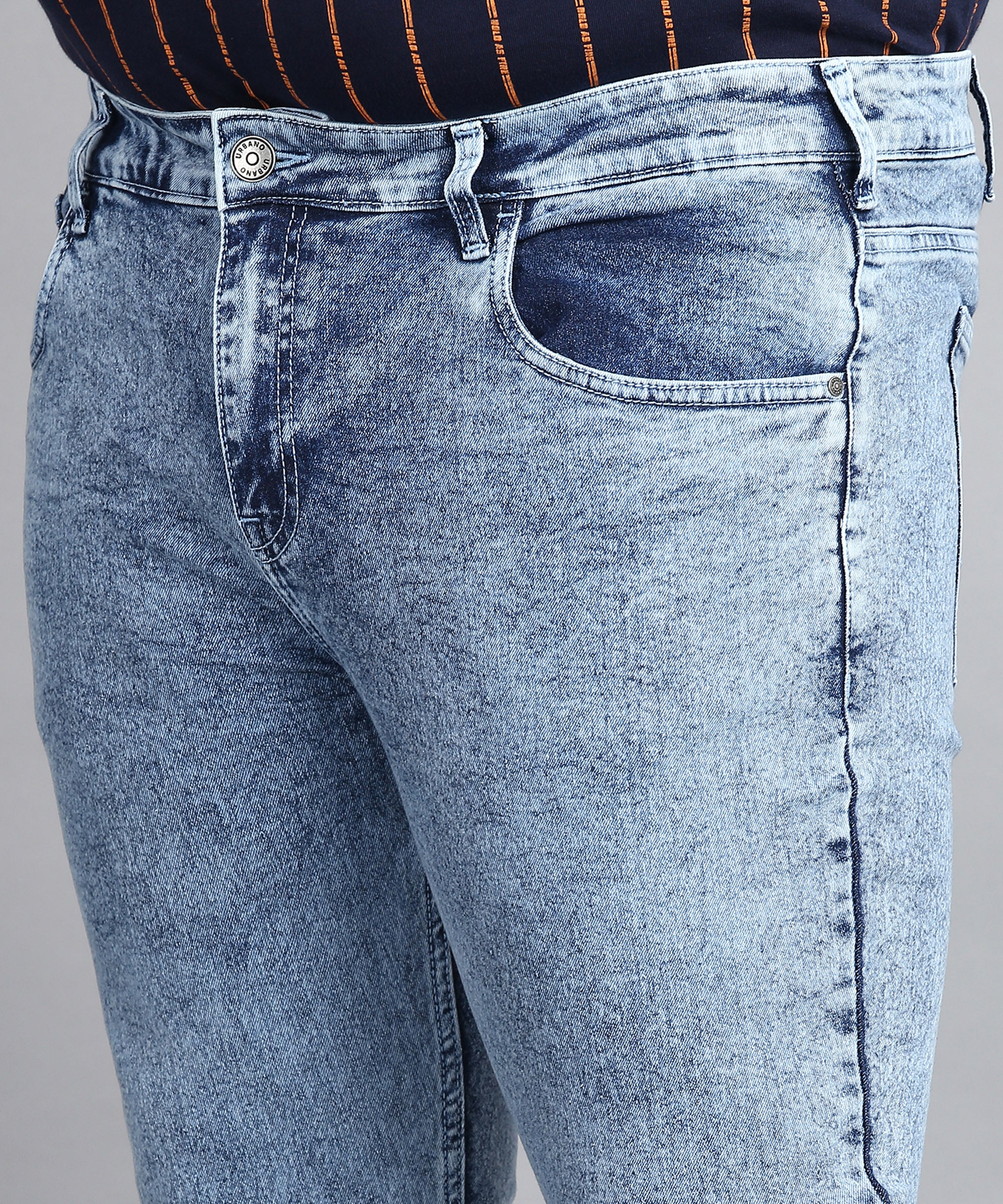 Plus Men's Ice Blue Regular Fit Washed Jeans Stretchable - Image 5