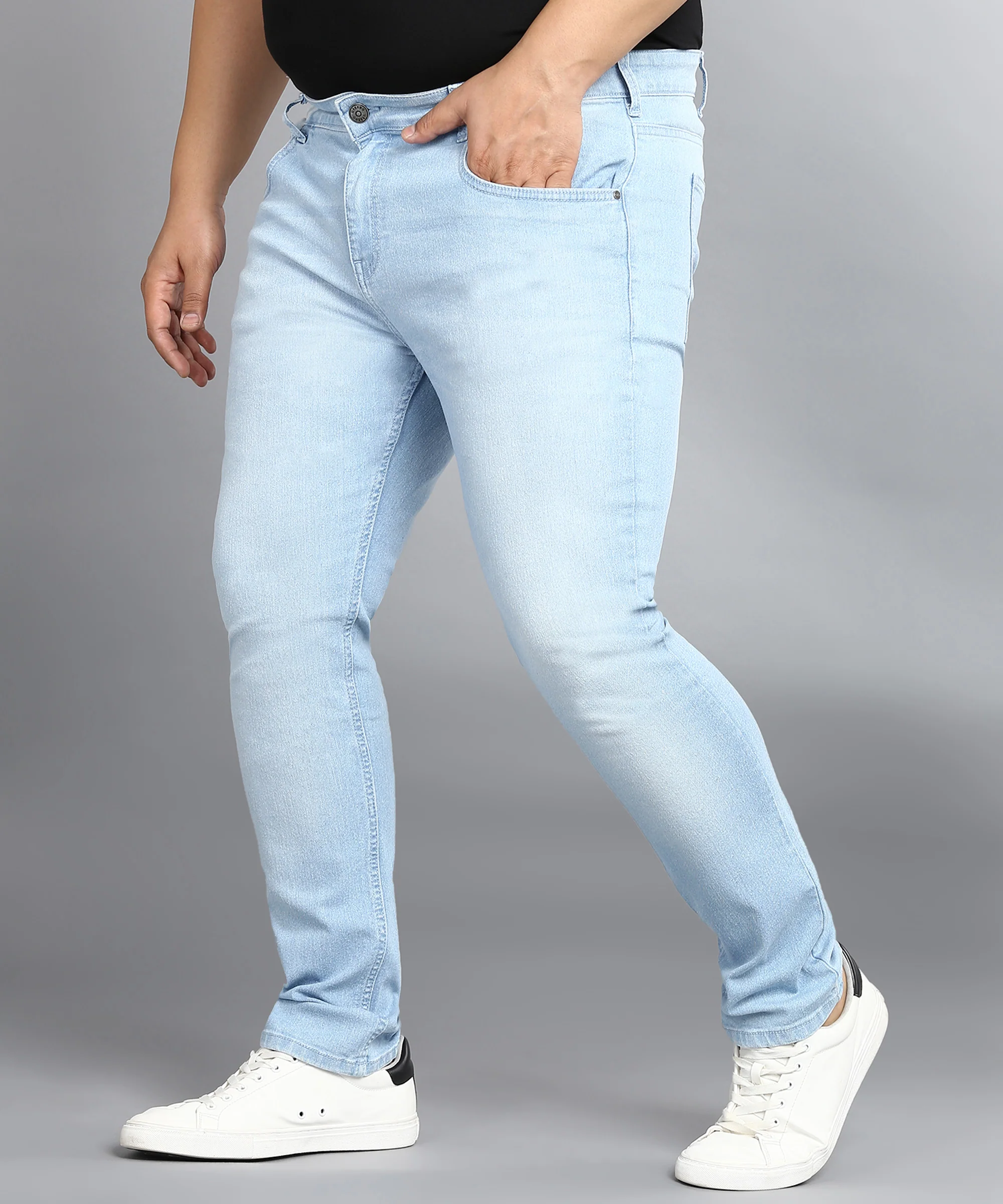Plus Men's Ice Blue Regular Fit Washed Jeans Stretchable - Image 2