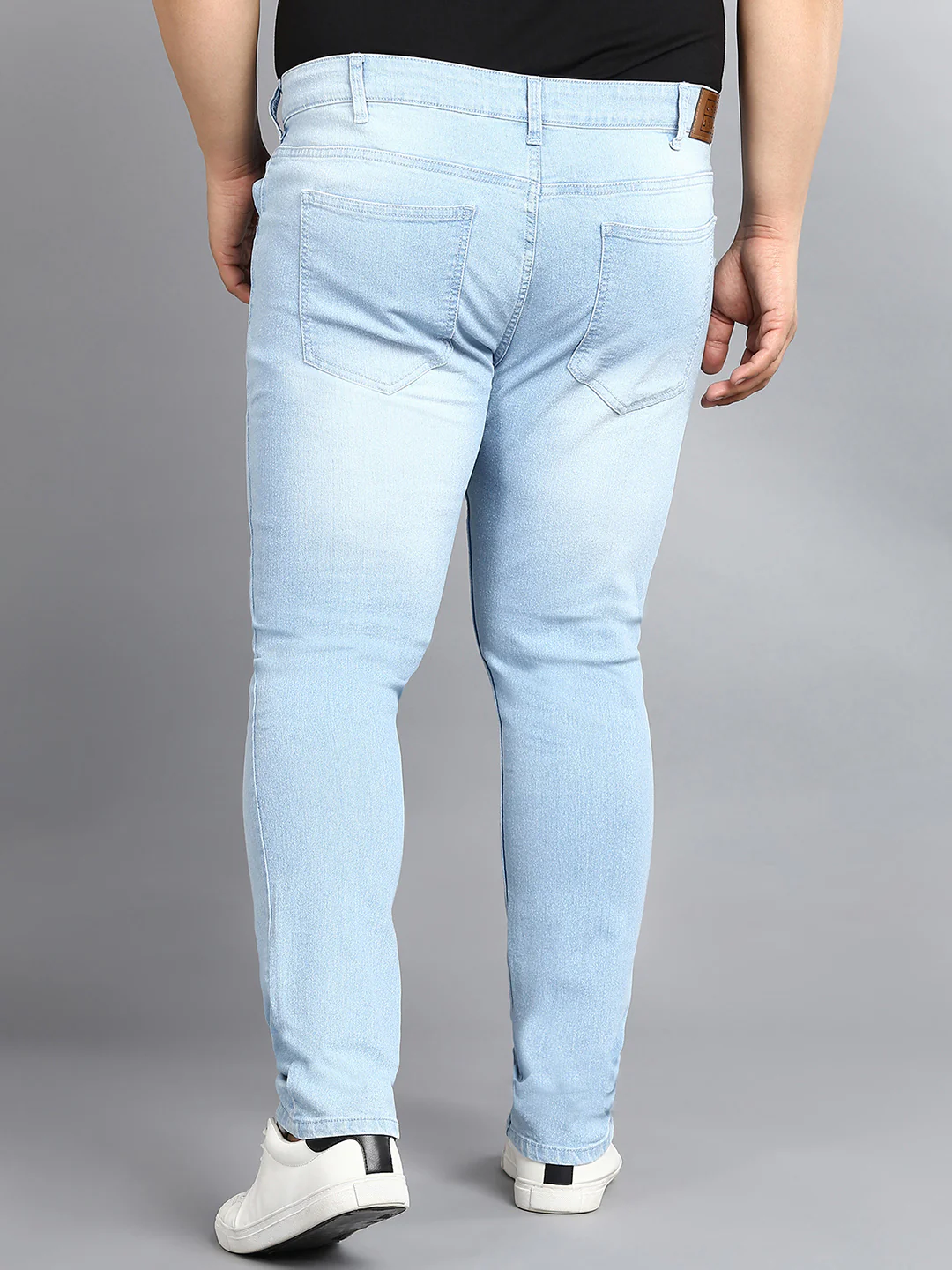Plus Men's Ice Blue Regular Fit Washed Jeans Stretchable - Image 3