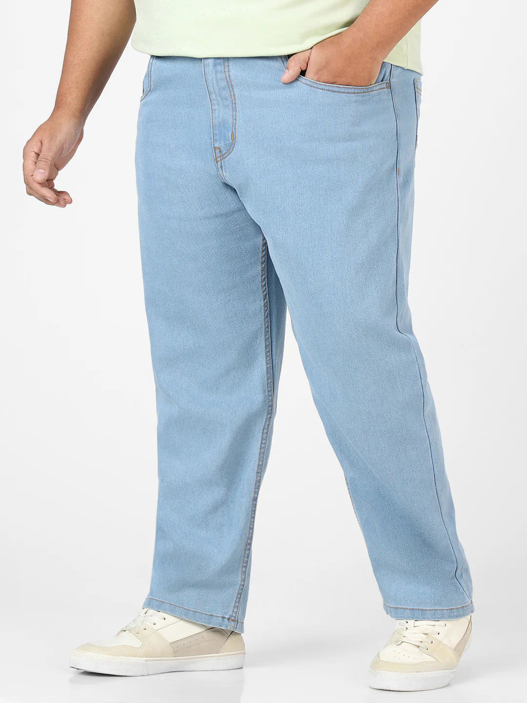 Plus Men's Ice Blue Regular Fit Washed Jeans Stretchable - Image 2