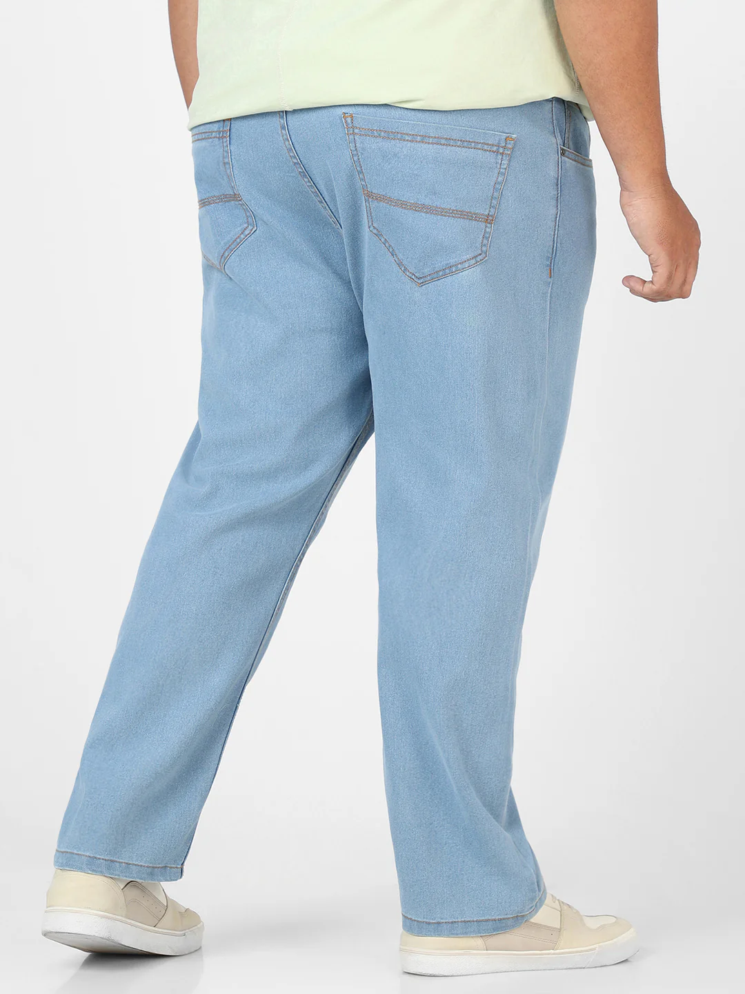 Plus Men's Ice Blue Regular Fit Washed Jeans Stretchable - Image 3