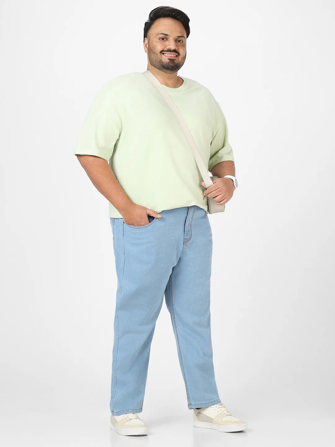 Plus Men's Ice Blue Regular Fit Washed Jeans Stretchable - Image 4