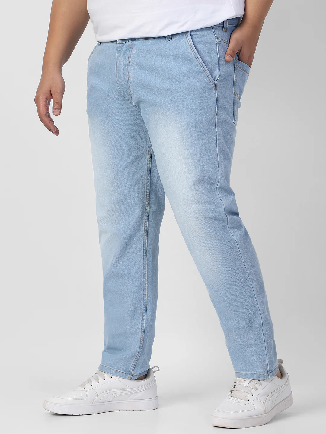 Plus Men's Ice Blue Regular Fit Washed Jeans Stretchable - Image 2