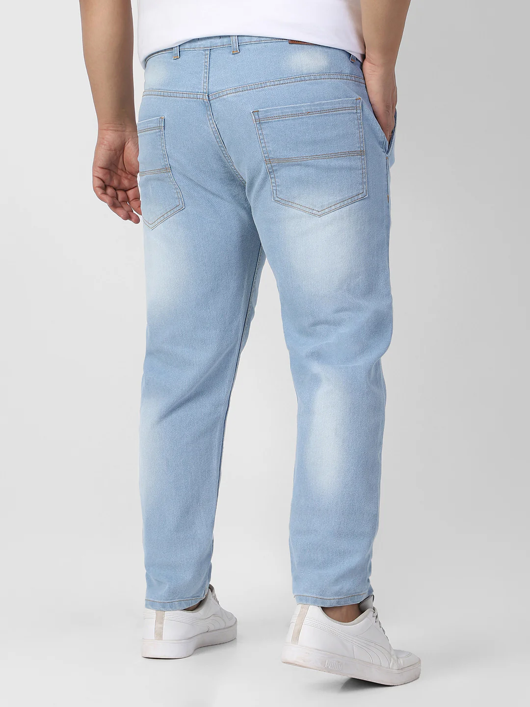 Plus Men's Ice Blue Regular Fit Washed Jeans Stretchable - Image 3