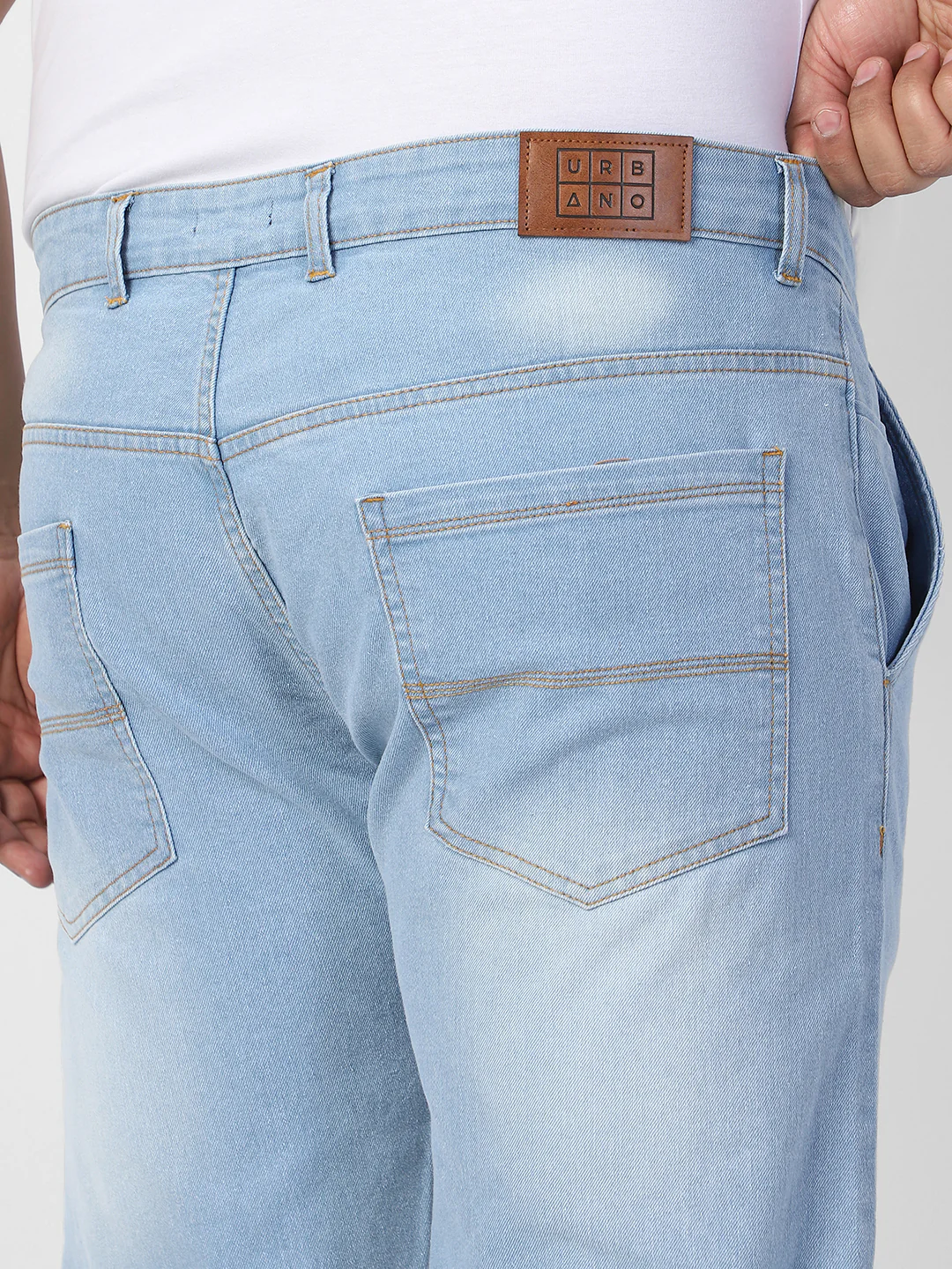 Plus Men's Ice Blue Regular Fit Washed Jeans Stretchable - Image 5