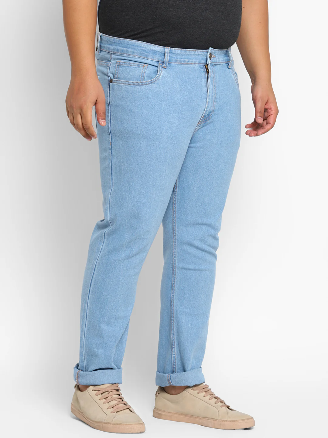 Plus Men's Ice Blue Regular Fit Washed Jeans Stretchable - Image 2