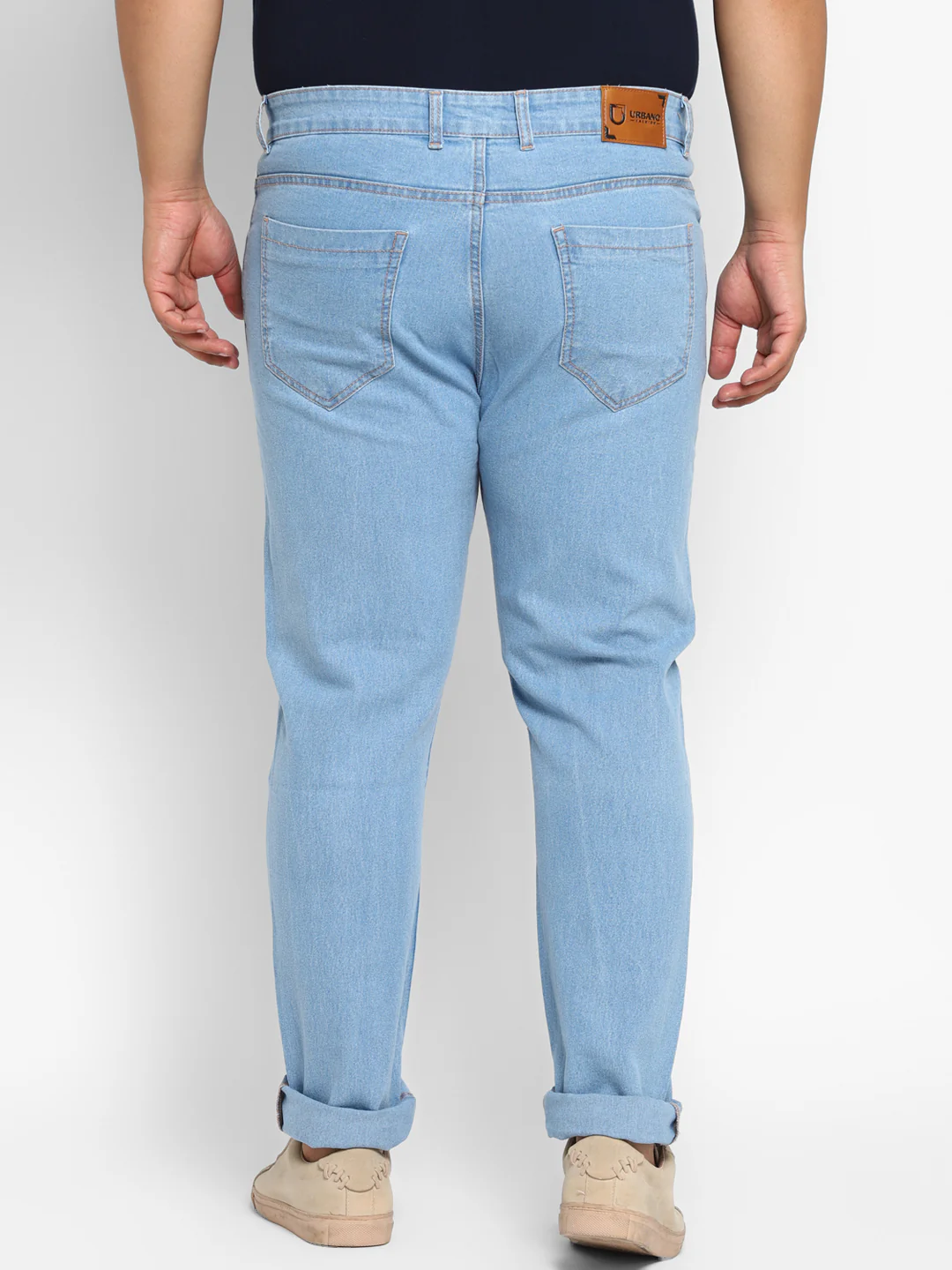 Plus Men's Ice Blue Regular Fit Washed Jeans Stretchable - Image 3