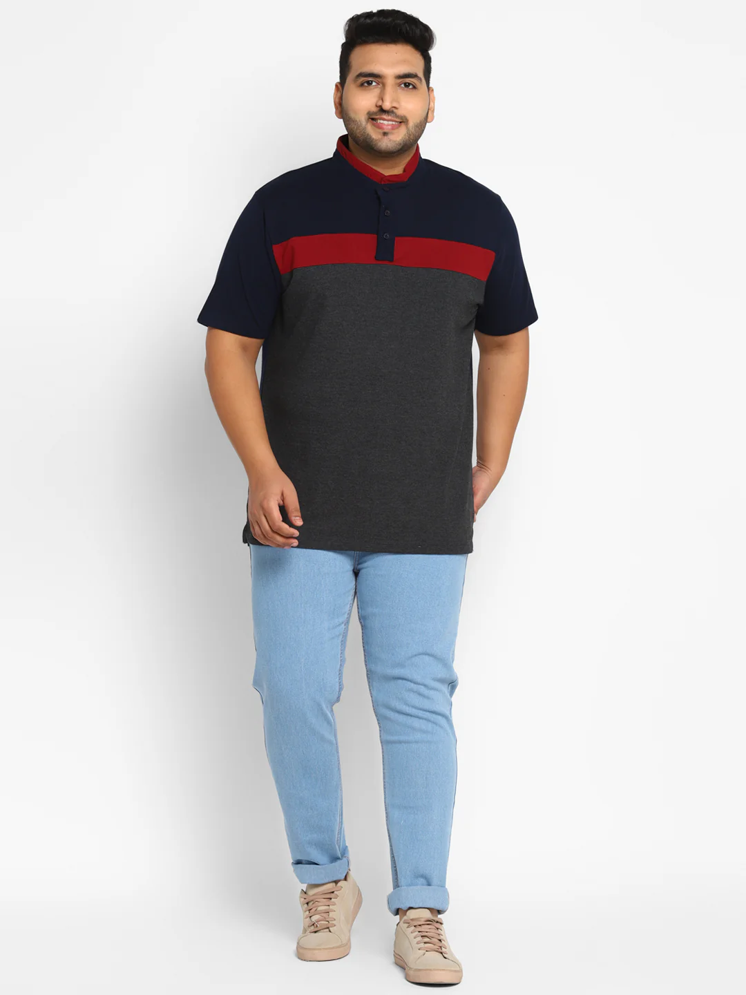 Plus Men's Ice Blue Regular Fit Washed Jeans Stretchable - Image 4
