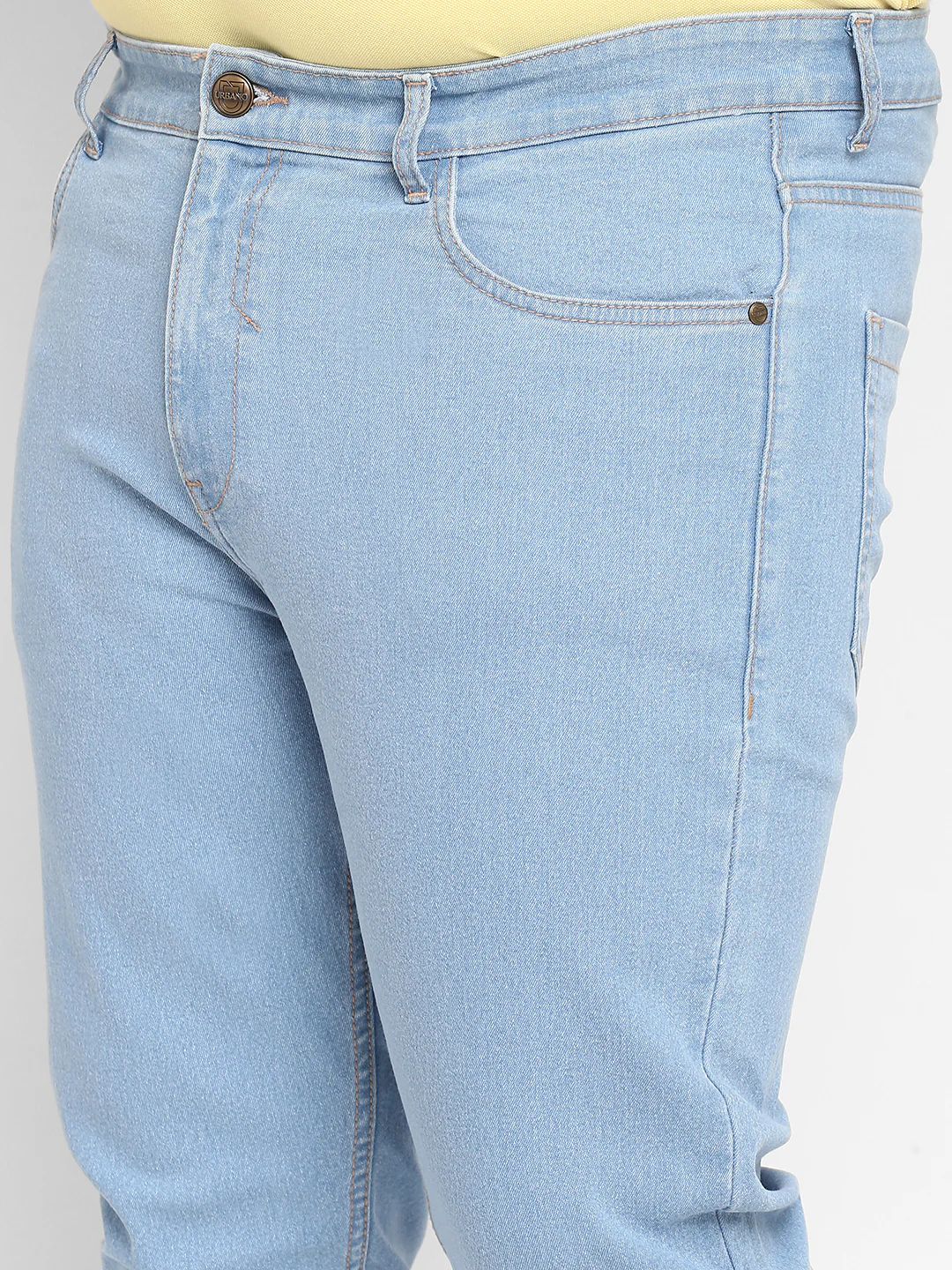 Plus Men's Ice Blue Regular Fit Washed Jeans Stretchable - Image 5