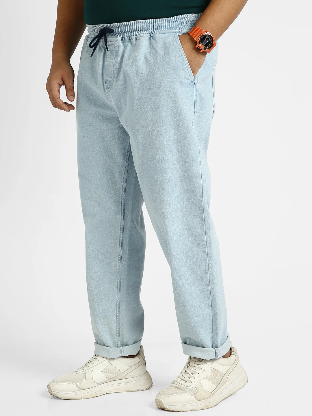 Plus Men's Ice Blue Regular Fit Washed Jogger Jeans Stretchable - Image 2
