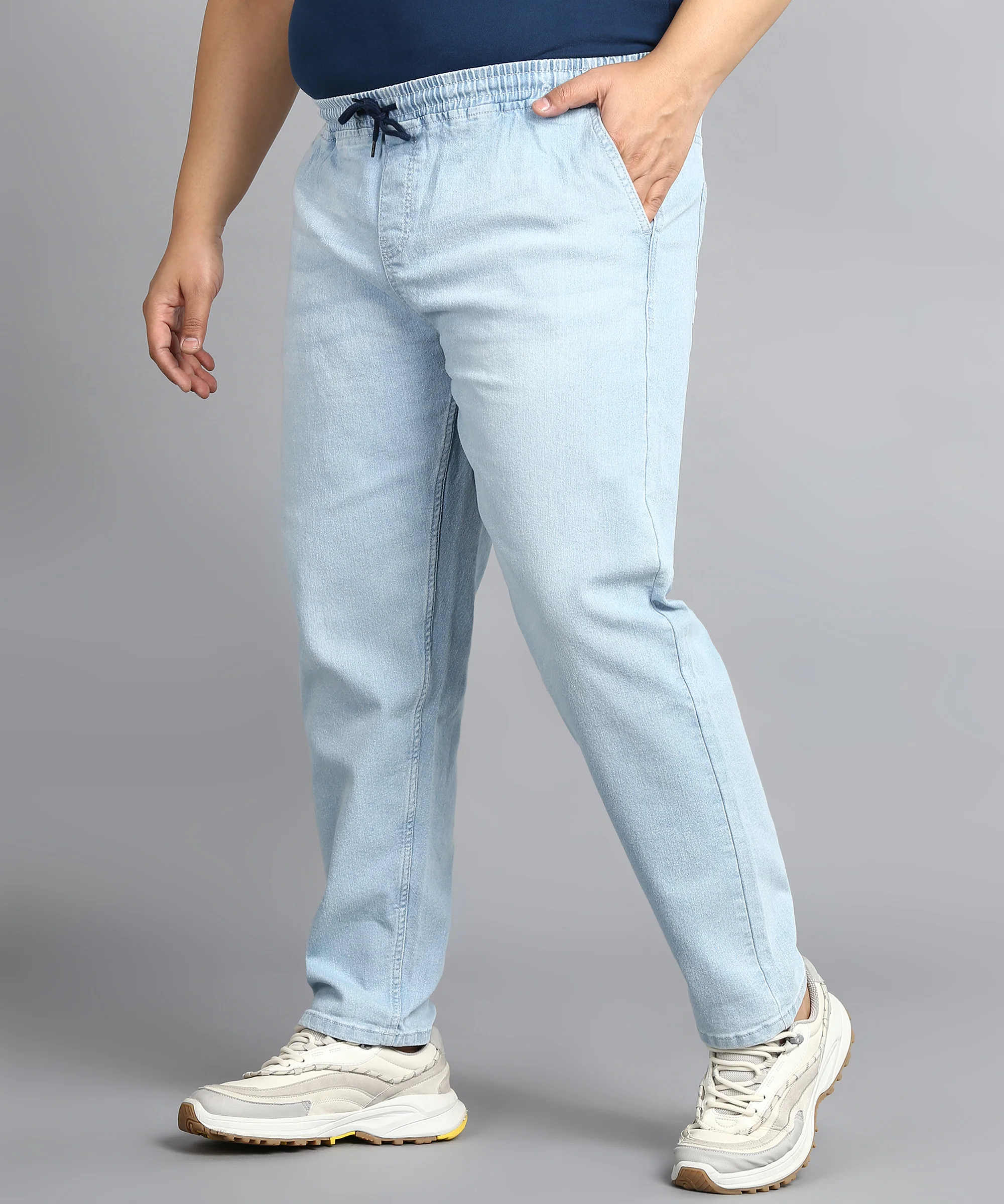 Plus Men's Ice Blue Regular Fit Washed Jogger Jeans Stretchable - Image 2