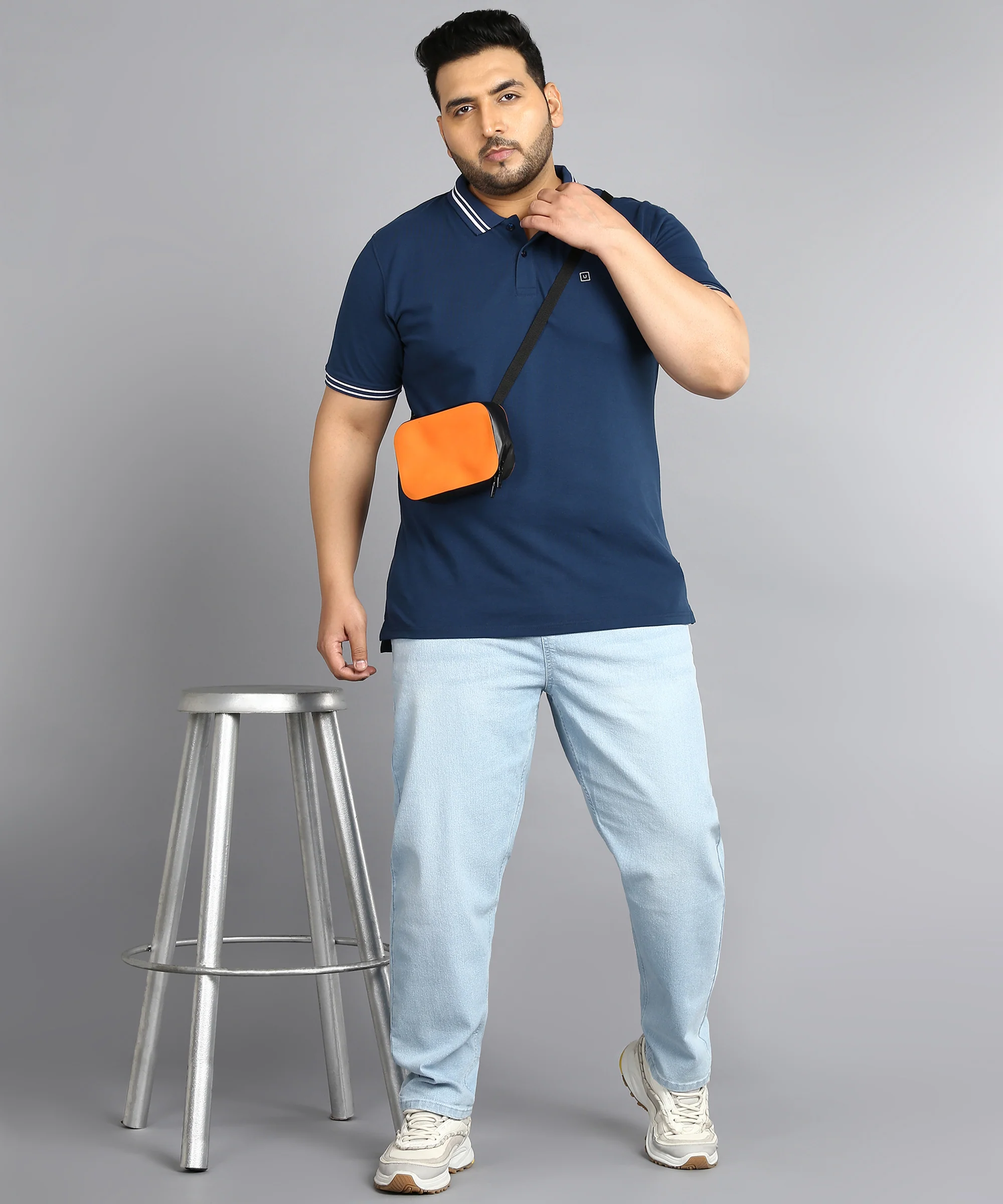 Plus Men's Ice Blue Regular Fit Washed Jogger Jeans Stretchable - Image 4