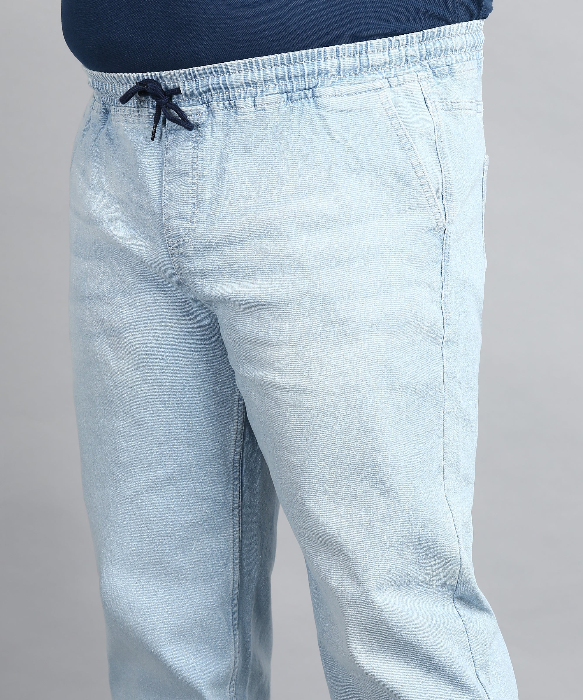 Plus Men's Ice Blue Regular Fit Washed Jogger Jeans Stretchable - Image 5