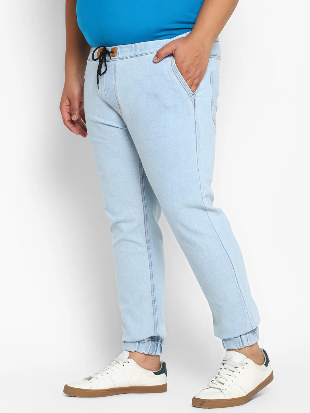 Plus Men's Ice Blue Regular Fit Washed Jogger Jeans Stretchable - Image 2