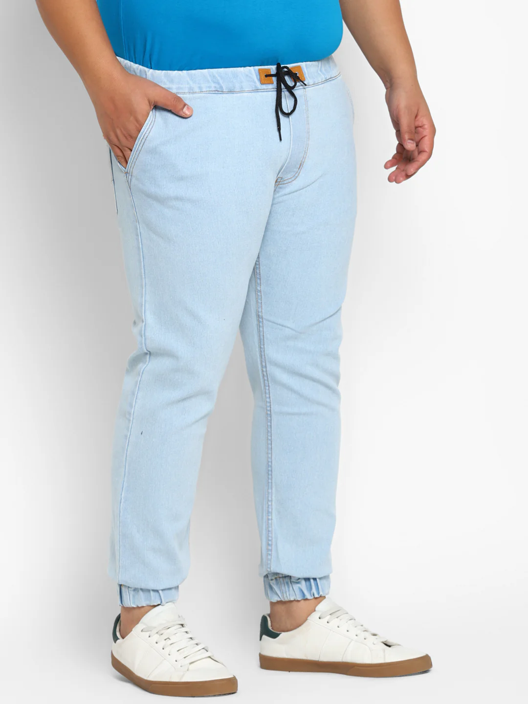 Plus Men's Ice Blue Regular Fit Washed Jogger Jeans Stretchable - Image 3