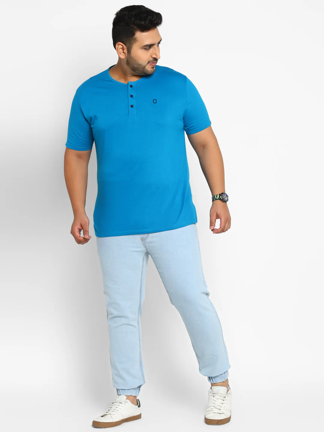Plus Men's Ice Blue Regular Fit Washed Jogger Jeans Stretchable - Image 5