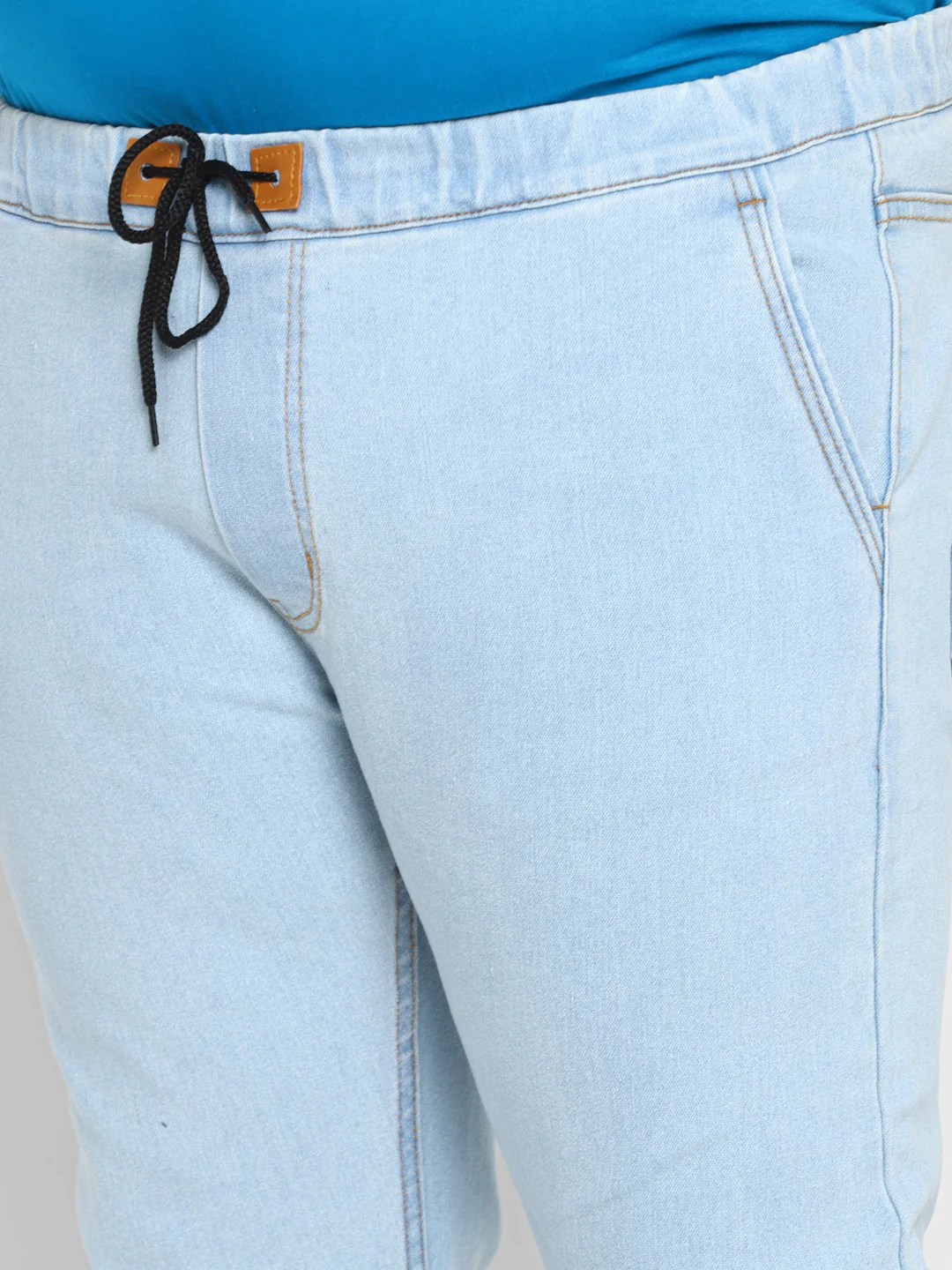 Plus Men's Ice Blue Regular Fit Washed Jogger Jeans Stretchable - Image 6