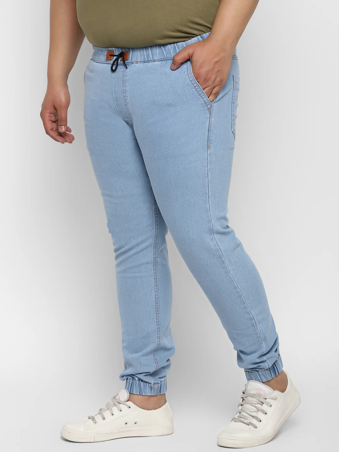 Plus Men's Ice Blue Regular Fit Washed Jogger Jeans Stretchable - Image 2
