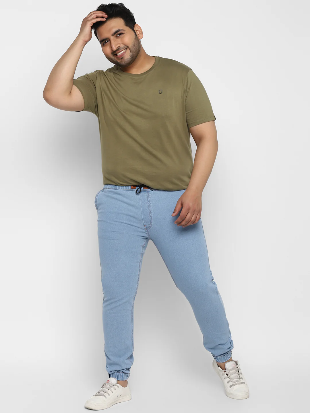 Plus Men's Ice Blue Regular Fit Washed Jogger Jeans Stretchable - Image 4