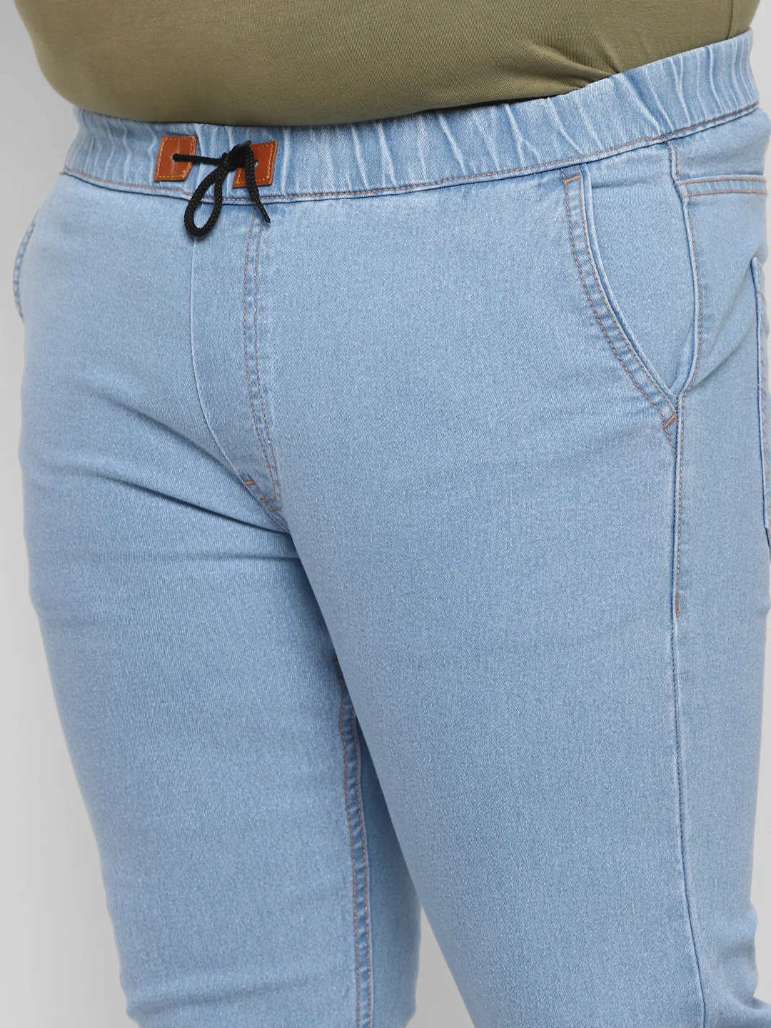 Plus Men's Ice Blue Regular Fit Washed Jogger Jeans Stretchable - Image 5