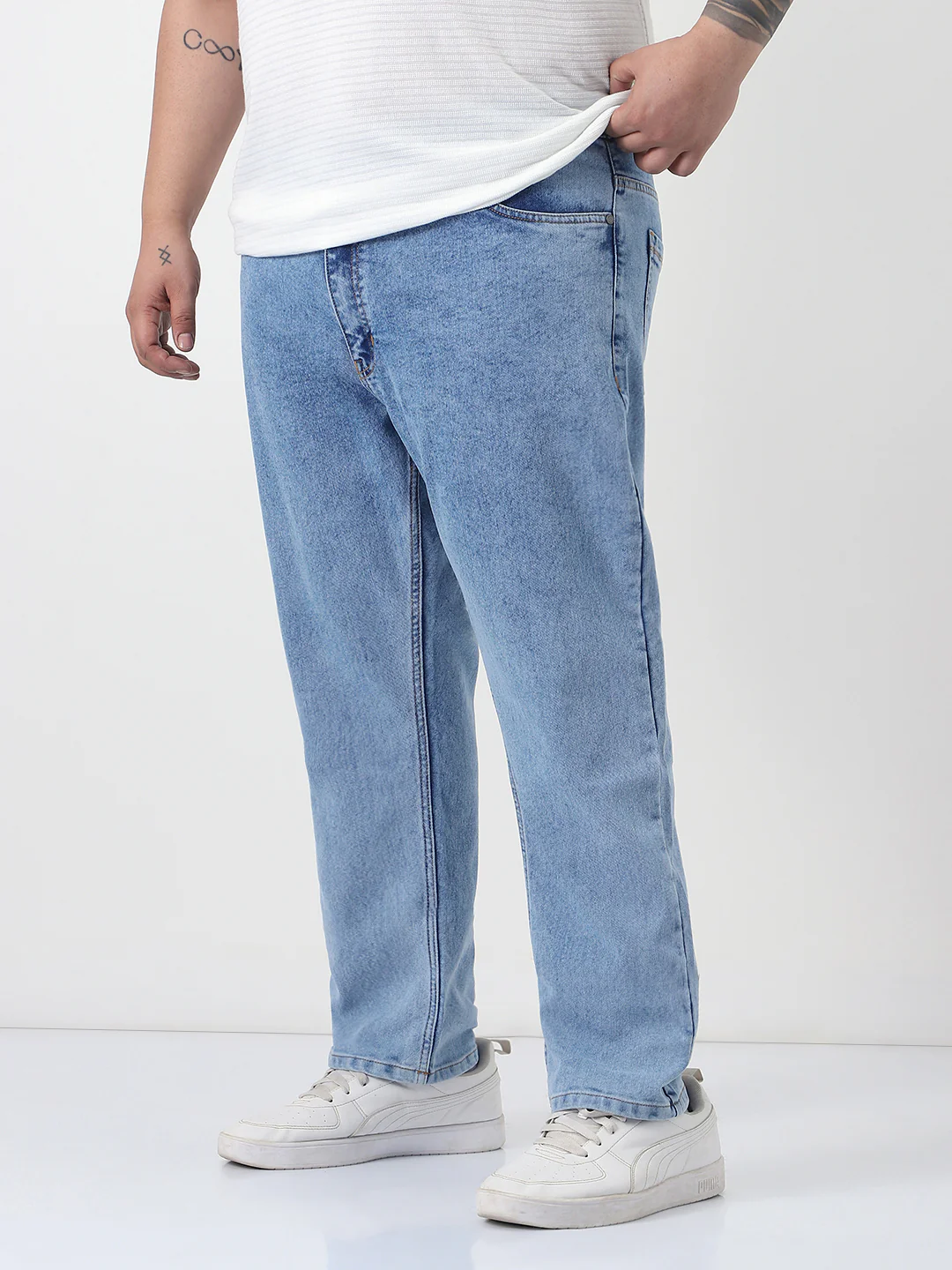 Plus Men's Ice Blue Slim Fit Washed Denim Jeans Stretchable - Image 2