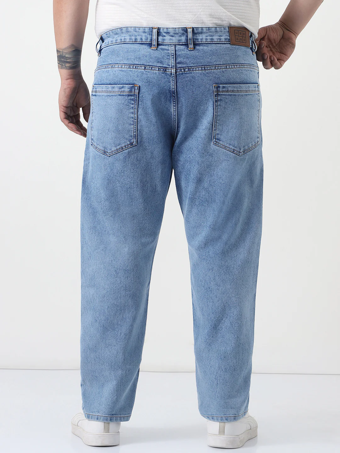Plus Men's Ice Blue Slim Fit Washed Denim Jeans Stretchable - Image 3