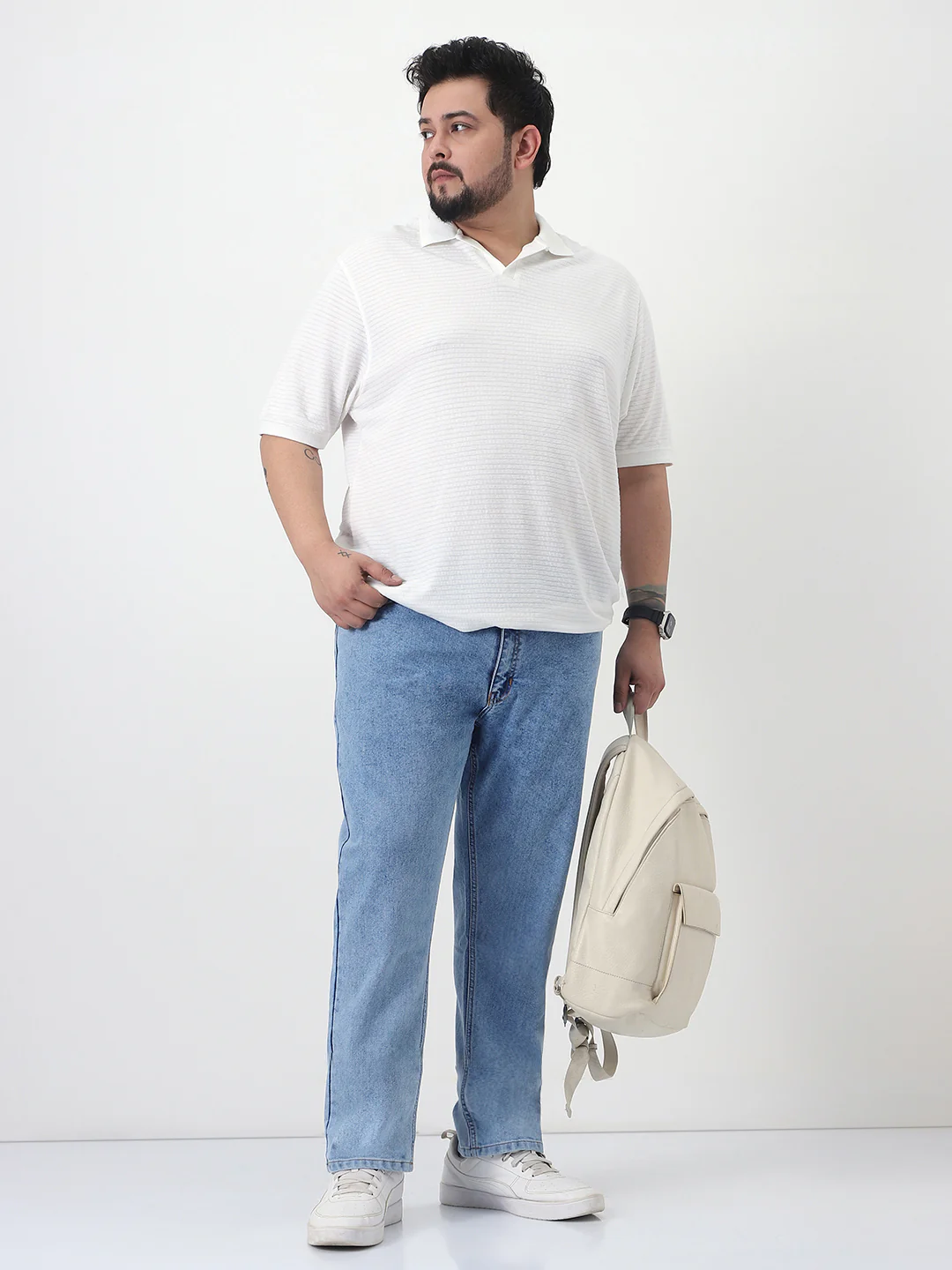 Plus Men's Ice Blue Slim Fit Washed Denim Jeans Stretchable - Image 4