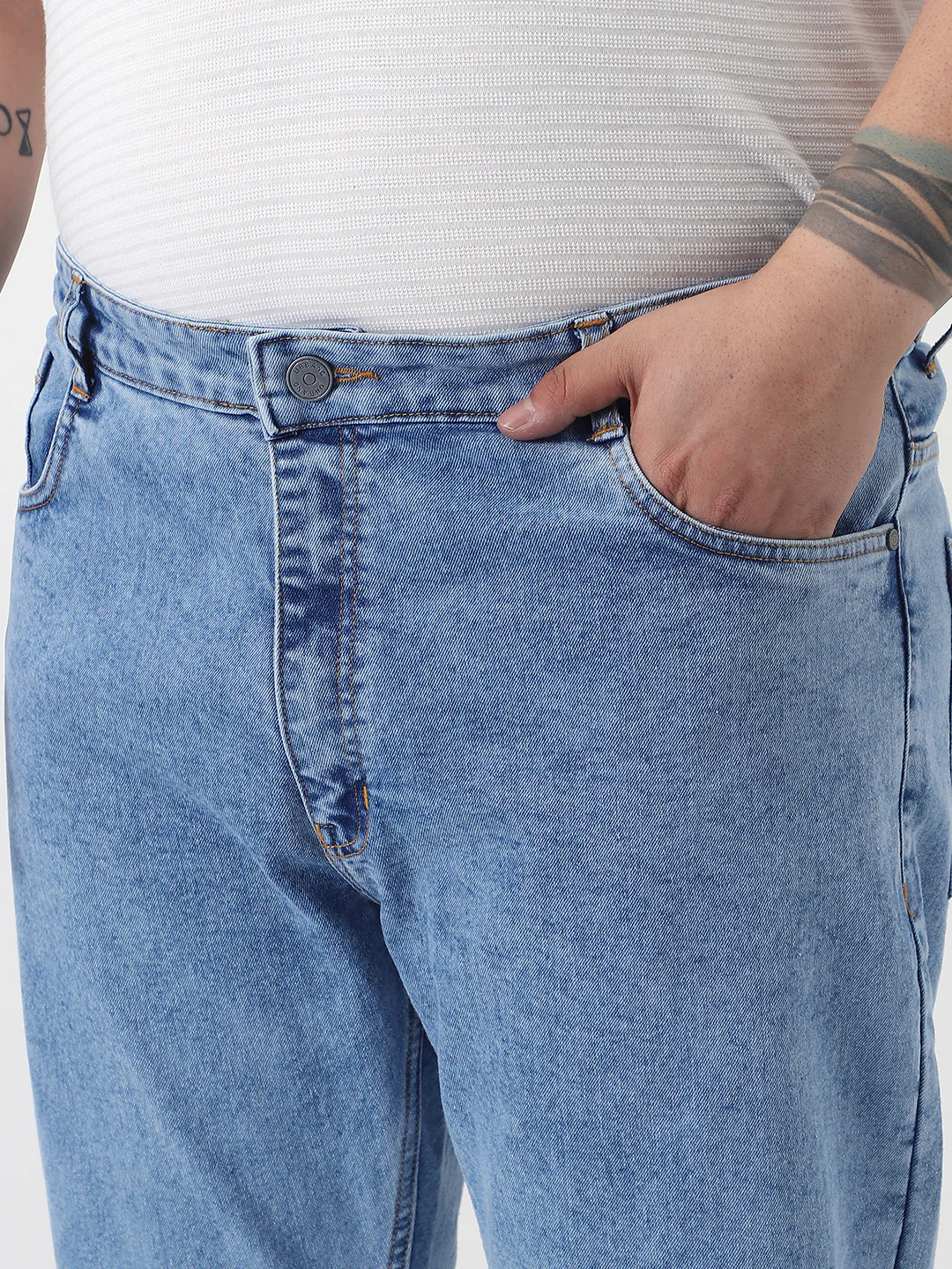 Plus Men's Ice Blue Slim Fit Washed Denim Jeans Stretchable - Image 5
