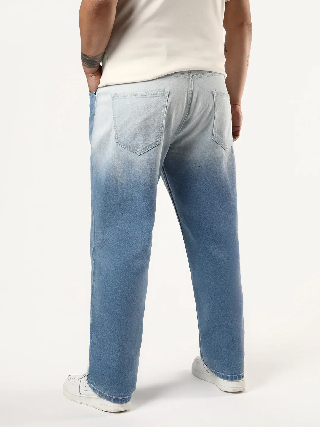 Plus Men's Ice Blue Straight Fit Heavy Washed Faded Denim Jeans Stretchable - Image 3