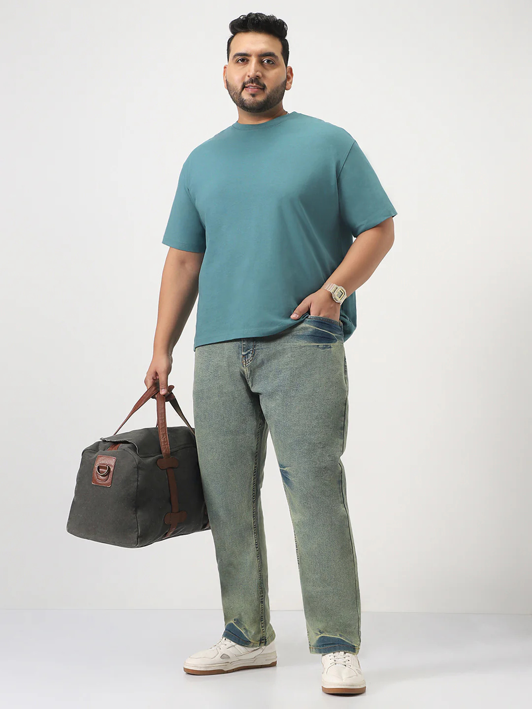 Plus Men's Ice Blue Straight Fit Heavy Washed Jeans Stretchable - Image 4