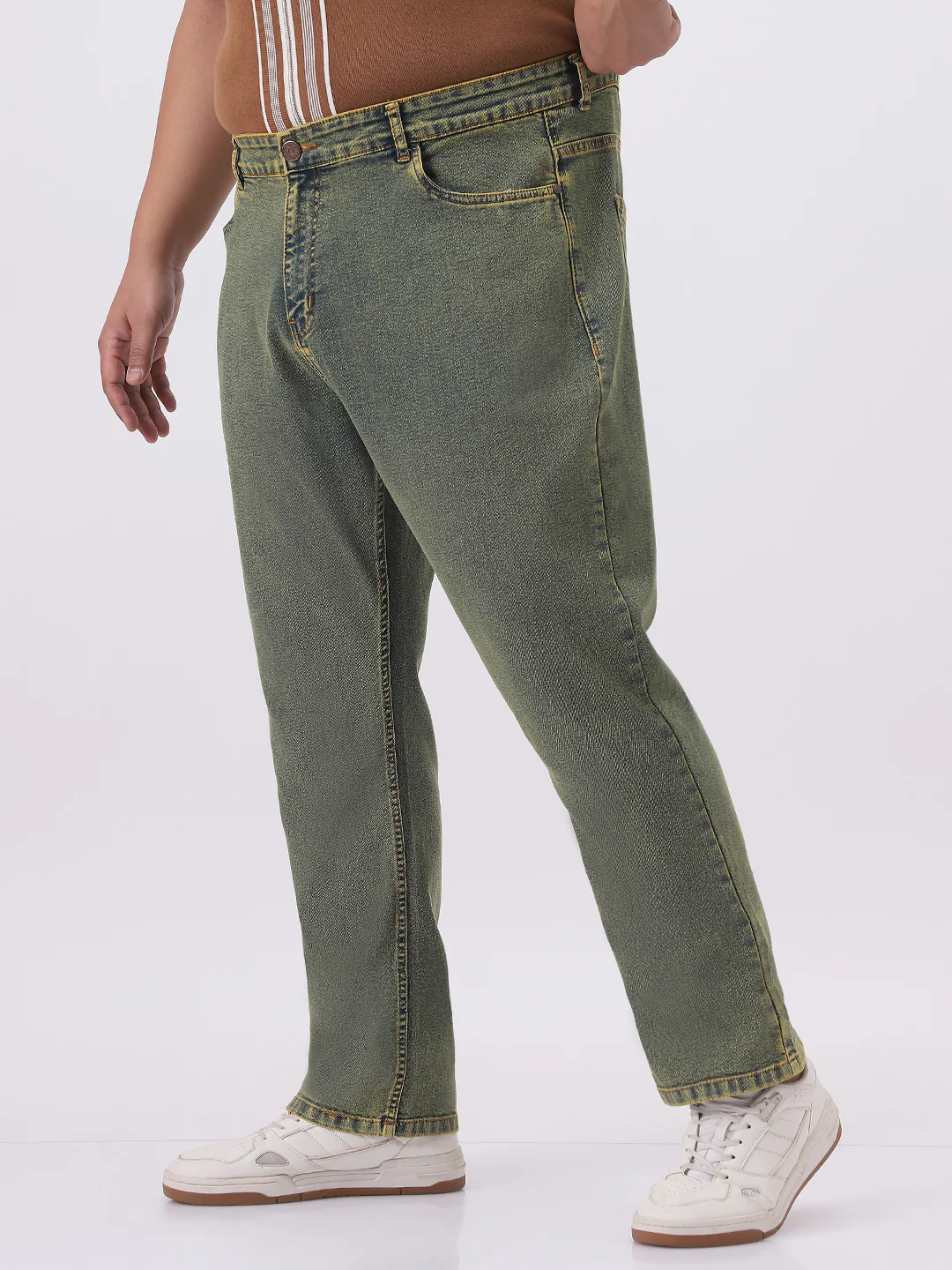 Plus Men's Ice Blue Straight Fit Heavy Washed Jeans Stretchable - Image 2