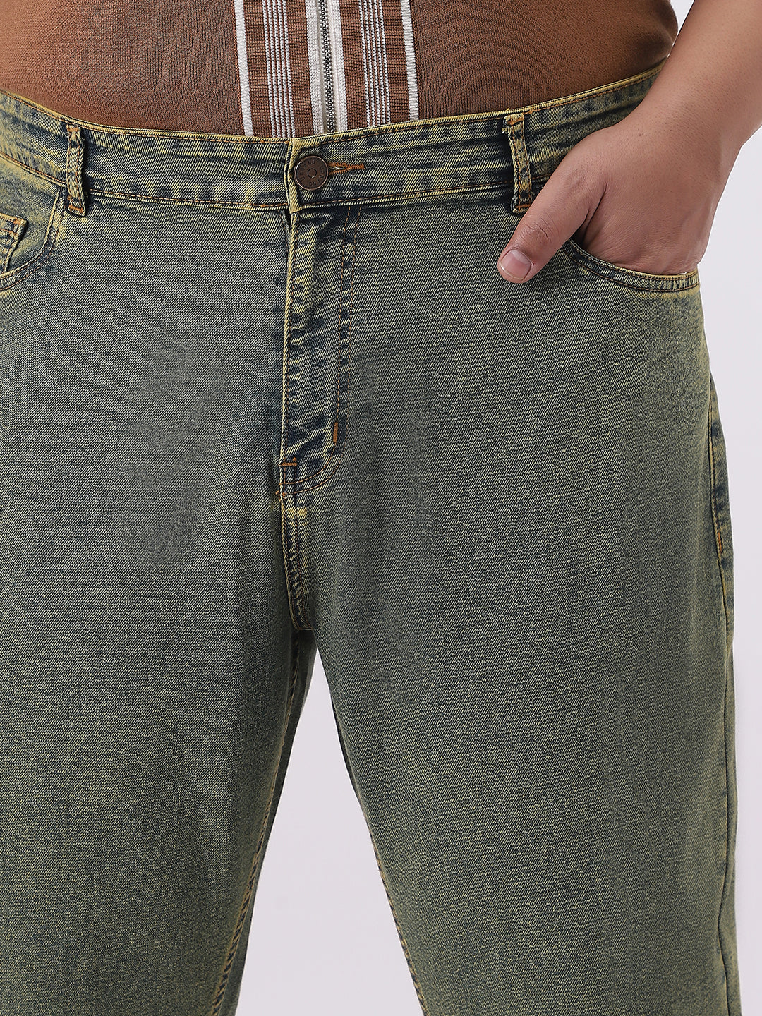 Plus Men's Ice Blue Straight Fit Heavy Washed Jeans Stretchable - Image 5