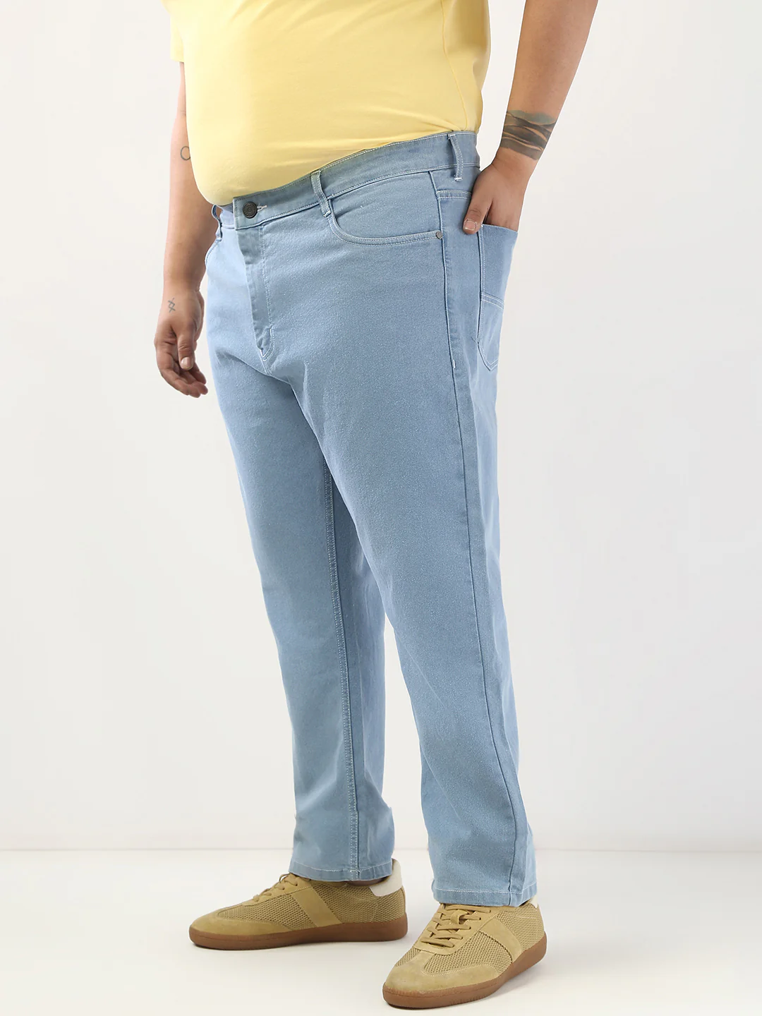 Plus Men's Ice Blue Straight Fit Washed Jeans Stretchable - Image 3