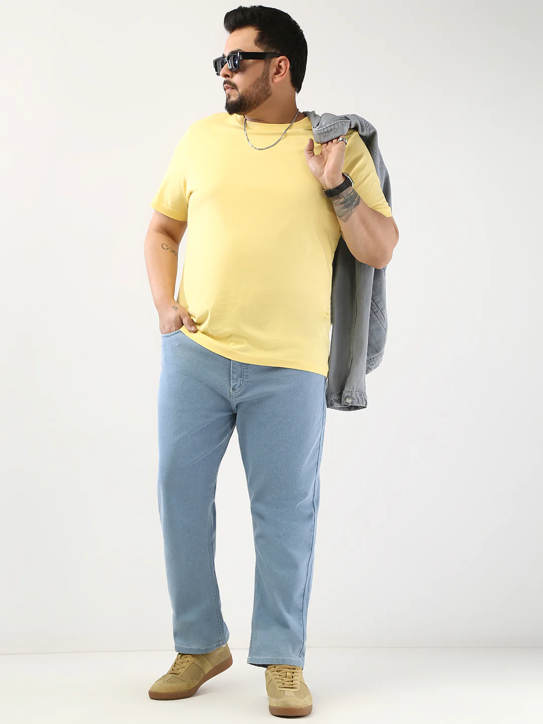 Plus Men's Ice Blue Straight Fit Washed Jeans Stretchable - Image 5