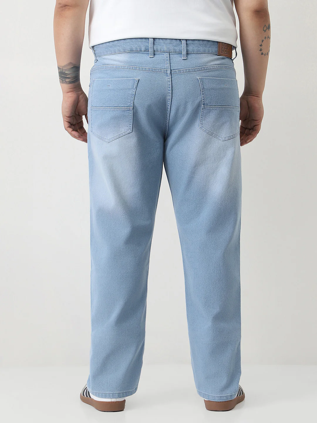 Plus Men's Ice Blue Straight Fit Washed Jeans Stretchable - Image 4