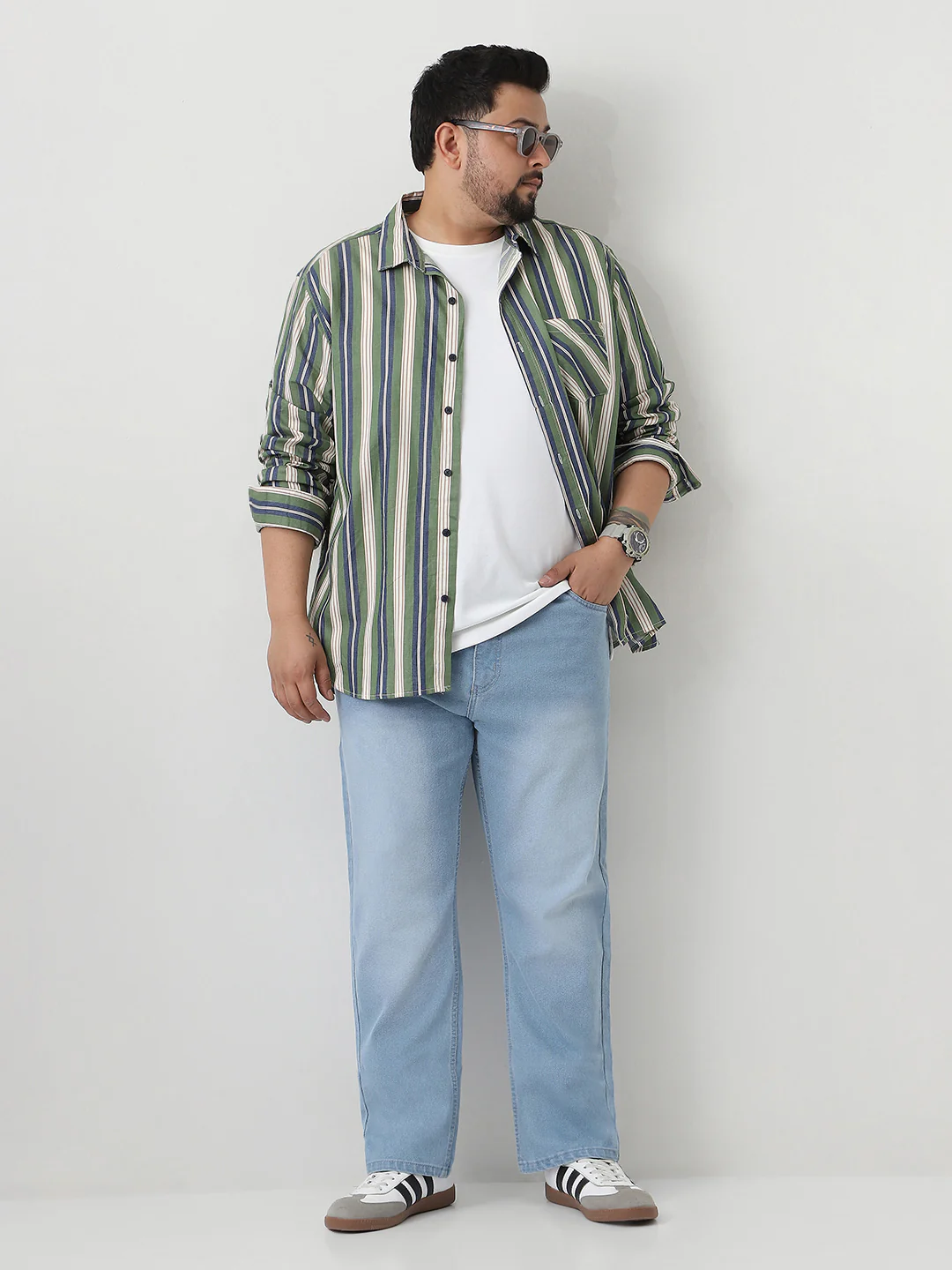 Plus Men's Ice Blue Straight Fit Washed Jeans Stretchable - Image 5
