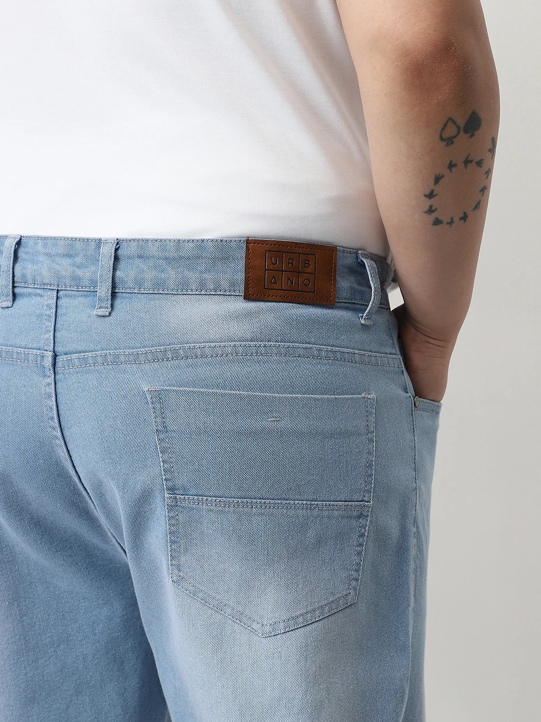 Plus Men's Ice Blue Straight Fit Washed Jeans Stretchable - Image 6