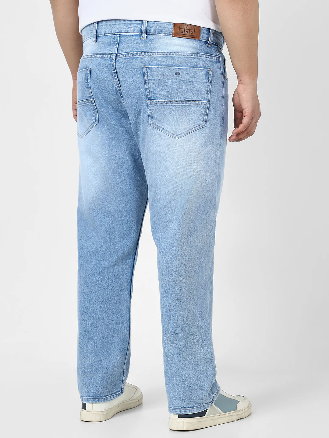 Plus Men's Ice Blue Straight Fit Washed Jeans Stretchable - Image 3
