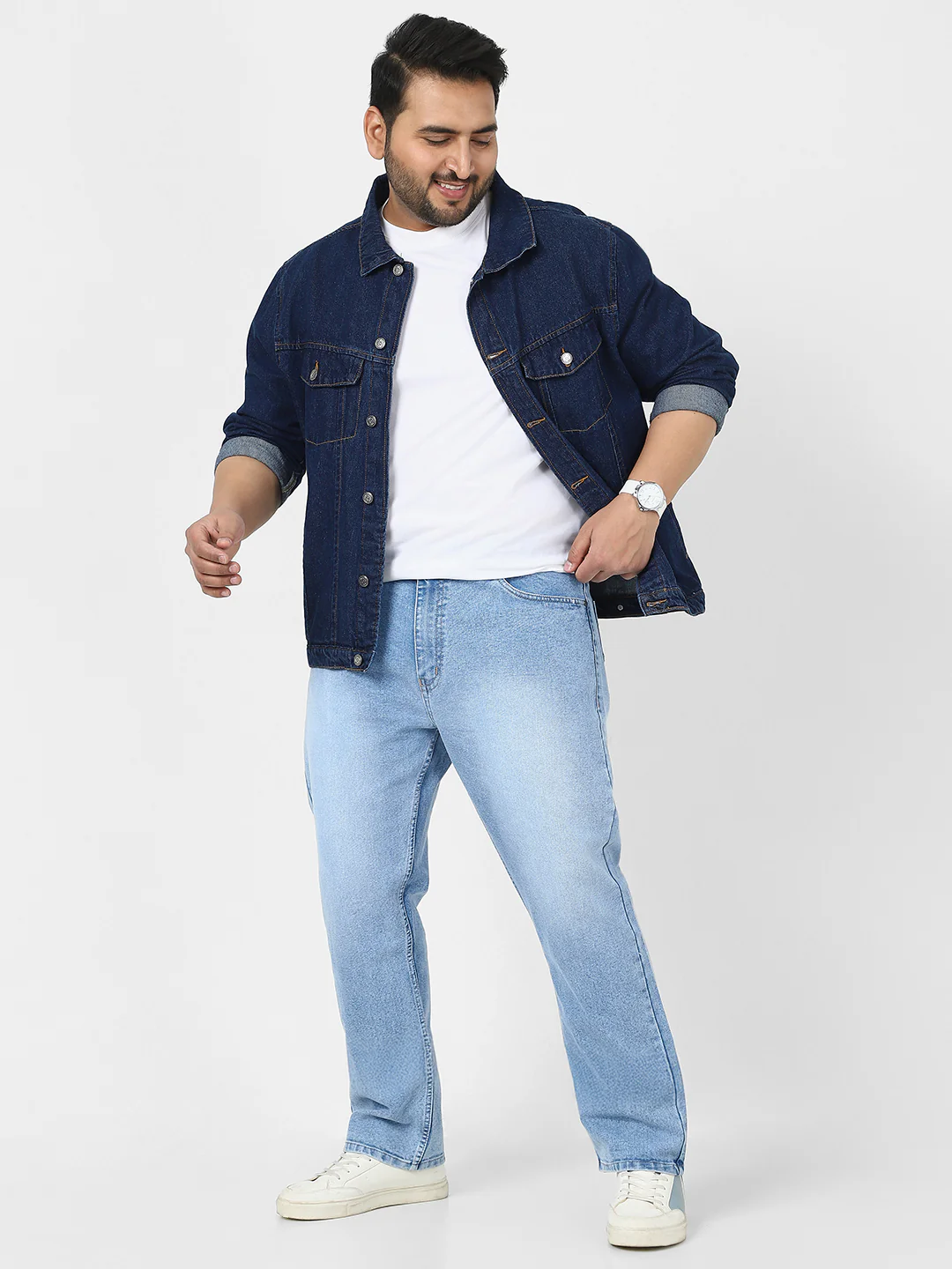 Plus Men's Ice Blue Straight Fit Washed Jeans Stretchable - Image 4