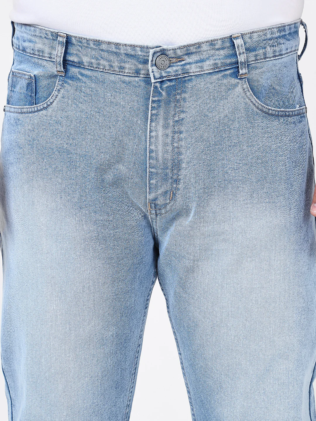 Plus Men's Ice Blue Straight Fit Washed Jeans Stretchable - Image 5