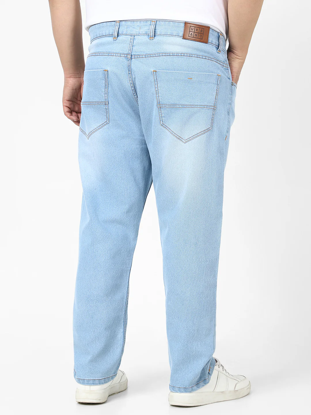 Plus Men's Ice Blue Straight Fit Washed Jeans Stretchable - Image 3