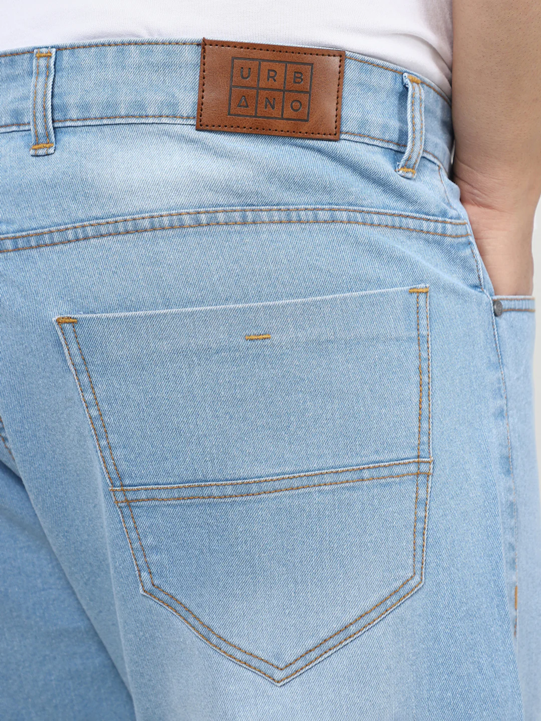 Plus Men's Ice Blue Straight Fit Washed Jeans Stretchable - Image 6