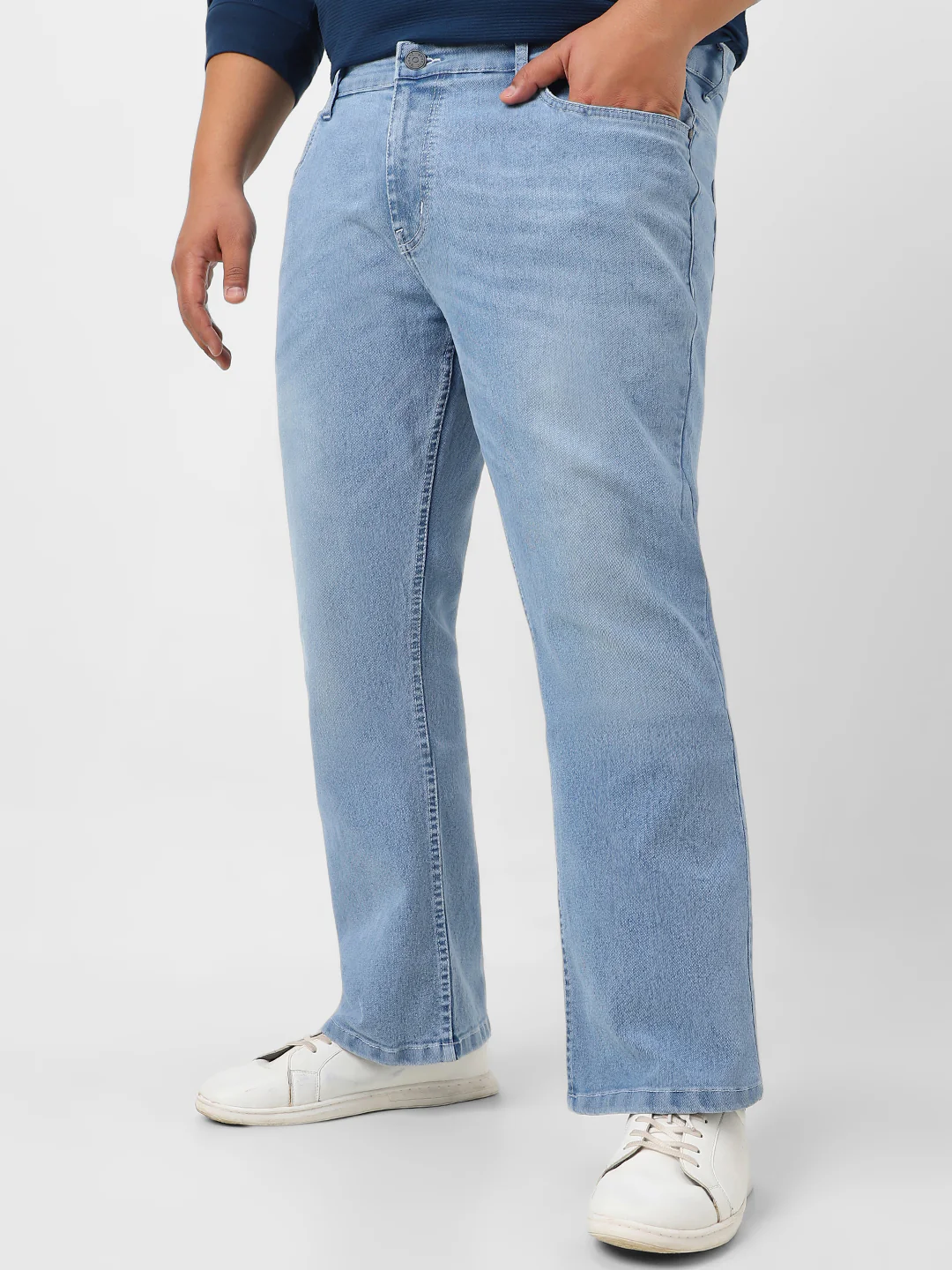 Plus Men's Ice Blue Washed Bootcut Jeans Stretchable - Image 2