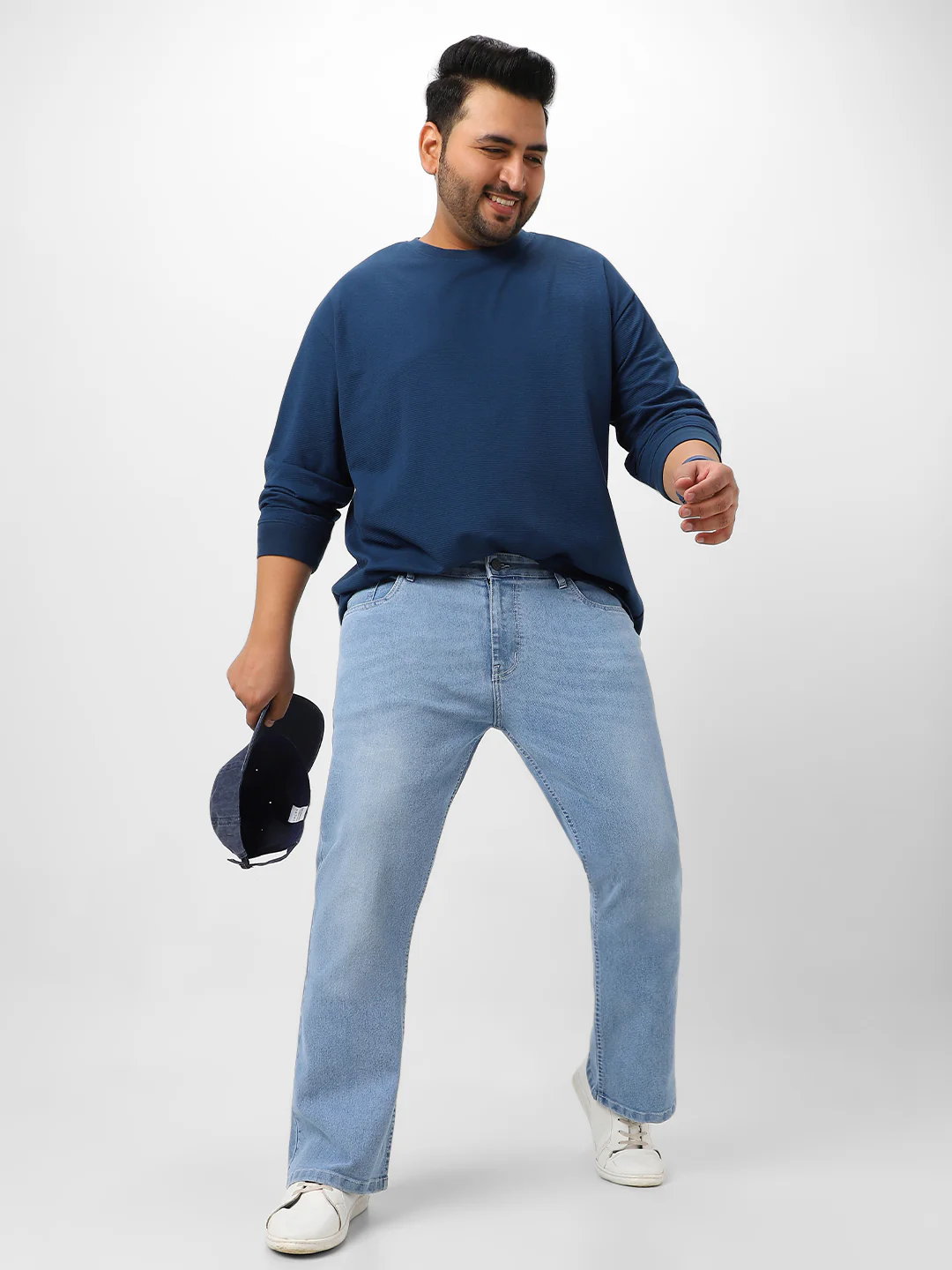 Plus Men's Ice Blue Washed Bootcut Jeans Stretchable - Image 4